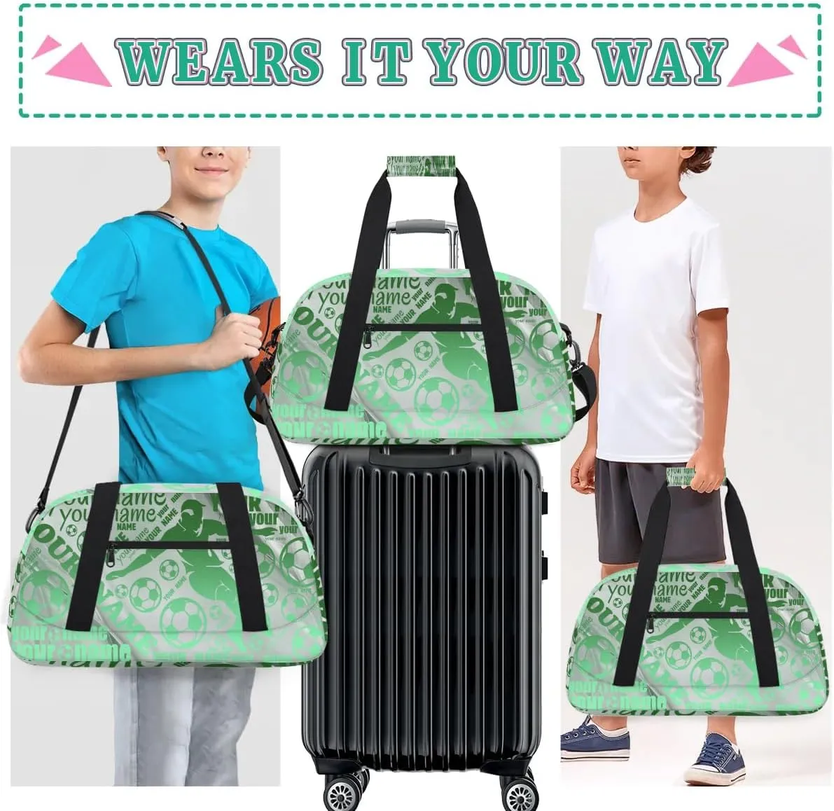 Personalized Sport Duffel Bag Name Light Green Soccer With Name Custom Overnight Bag Sleepover Bag Weekender Bags Workout Bag For Dance Ballet Gym Gymnastics Luggage Travel Bag Gift
