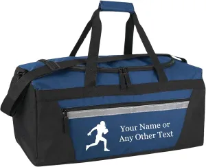 Personalized Sports Duffel Bags for Men and Women - 22” Customized Travel Duffle with Name & Football Design - Water Resistant Two-Toned Overnight Weekender Bag - Navy