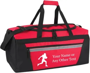 Personalized Sports Duffel Bags for Men and Women - 22” Customized Travel Duffle with Name & Football Design - Water Resistant Two-Toned Overnight Weekender Bag - Red
