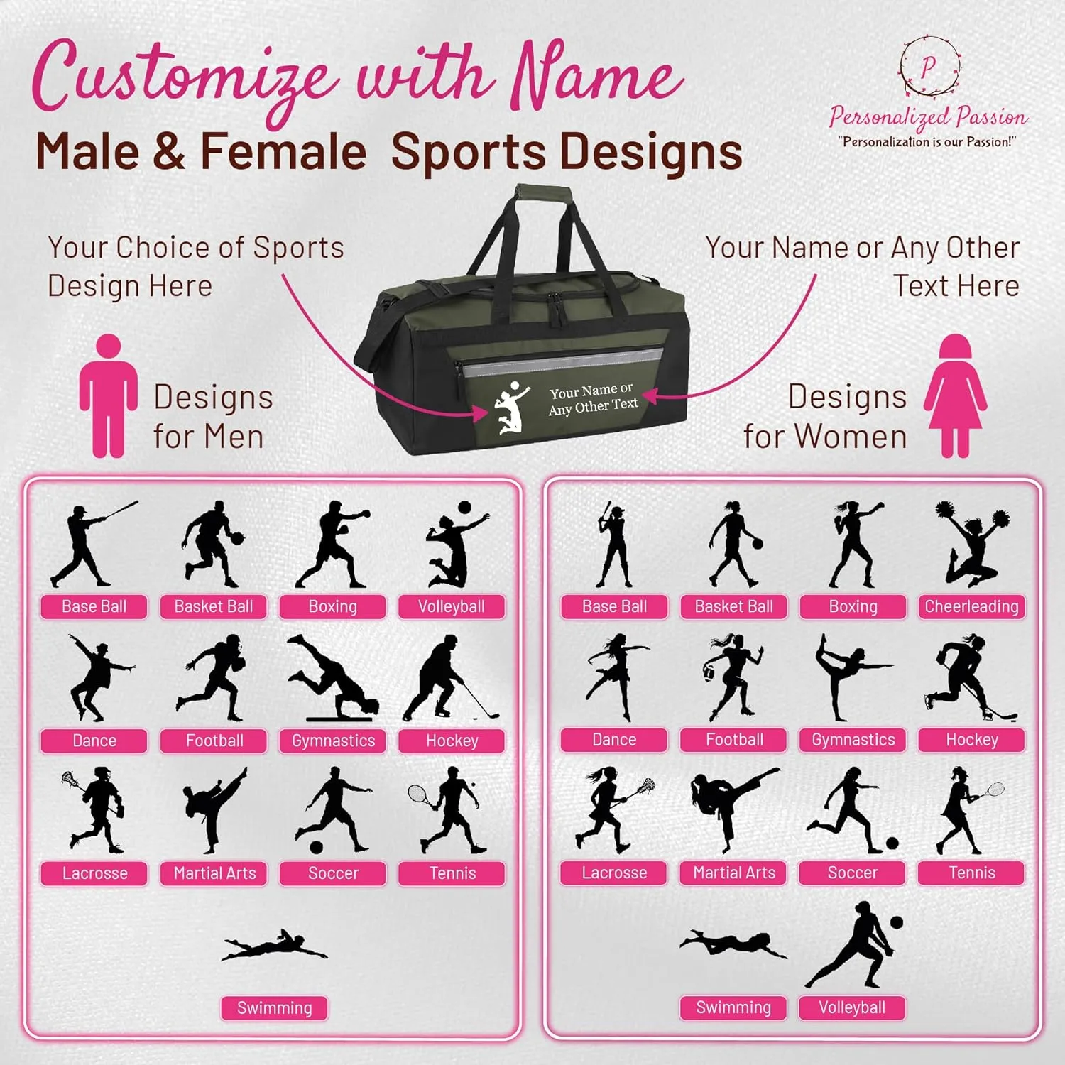Personalized Sports Duffel Bags for Men and Women - 22” Customized Travel Duffle with Name & Football Design - Water Resistant Two-Toned Overnight Weekender Bag - Red