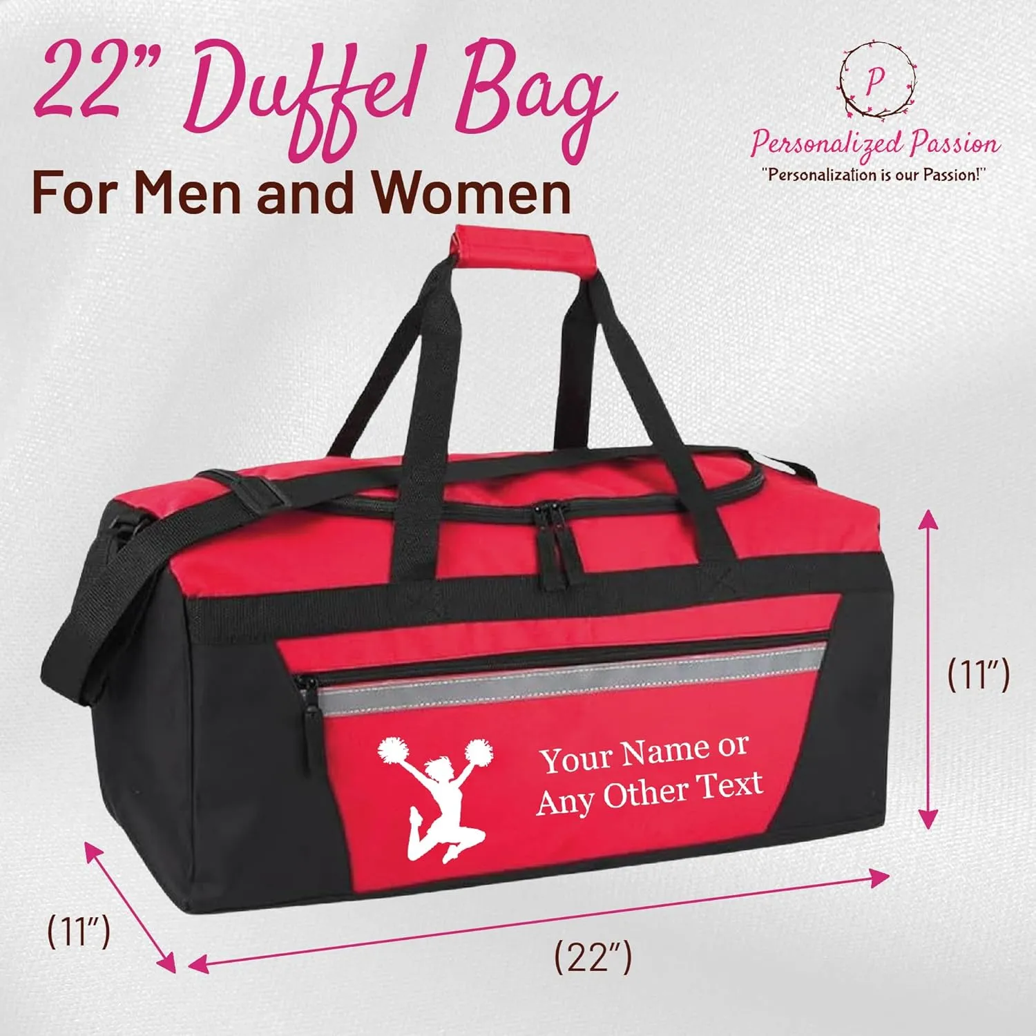 Personalized Sports Duffel Bags for Men and Women - 22” Customized Travel Duffle with Name & Soccer Design - Water Resistant Two-Toned Overnight Weekender Bag - Black