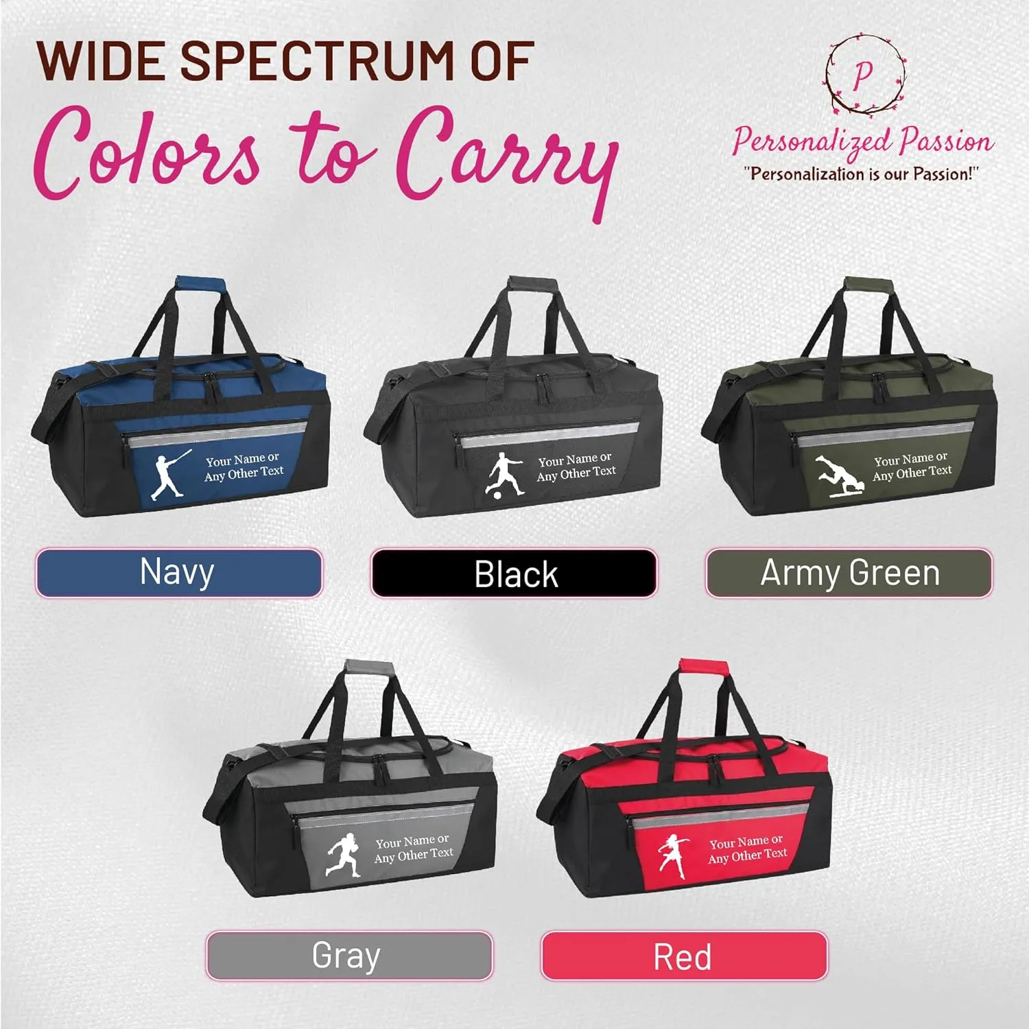 Personalized Sports Duffel Bags for Men and Women - 22” Customized Travel Duffle with Name & Soccer Design - Water Resistant Two-Toned Overnight Weekender Bag - Black