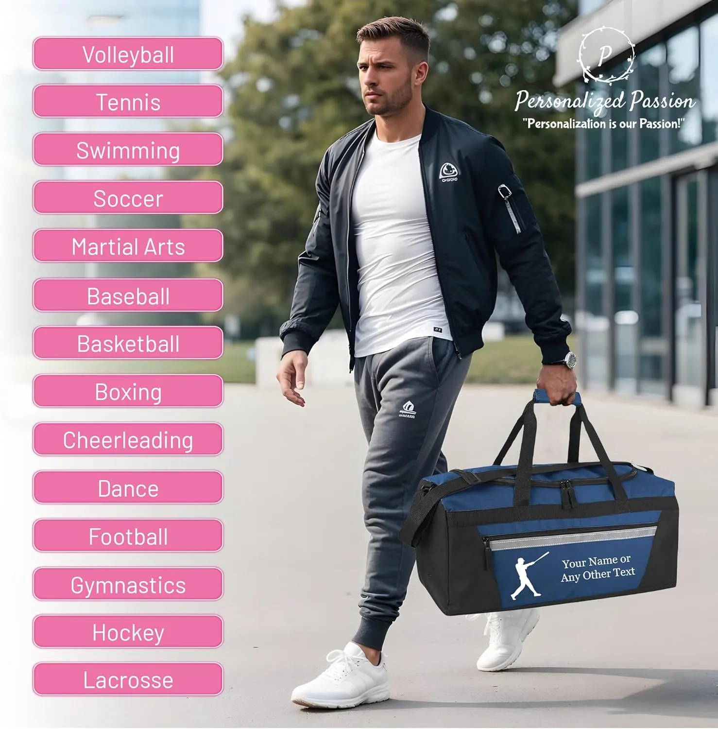 Personalized Sports Duffel Bags for Men and Women - 22” Customized Travel Duffle with Name & Soccer Design - Water Resistant Two-Toned Overnight Weekender Bag - Black