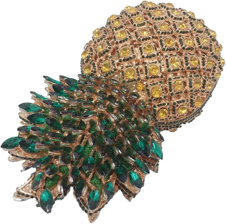Pineapple Style Rhinestone Clutch Realistic Evening Bag Shining Crystal Purse for Cocktail Party Prom Wedding