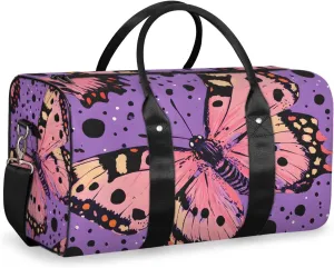 Pink Butterfly Travel Duffle Bag for Women Men Gym Duffel Foldable Bag Waterproof Weekender Black Dot Duffle Tote