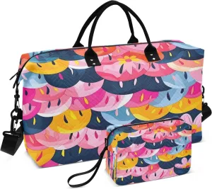 Pink Fish Scales Flowers Travel Duffel Bags with Toiletry Bag for Travel Gym Yoga Weekender Bag