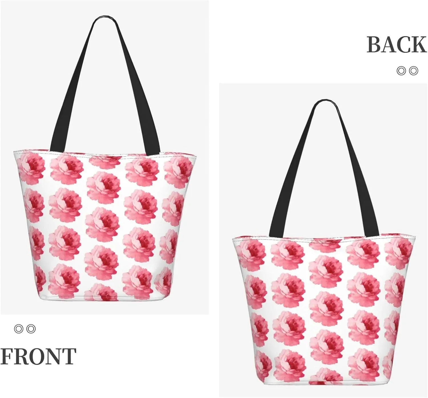 Pink Roses Tote Bag Women Reusable Shopping Bags Shoulder Bag Portable Storage HandBags