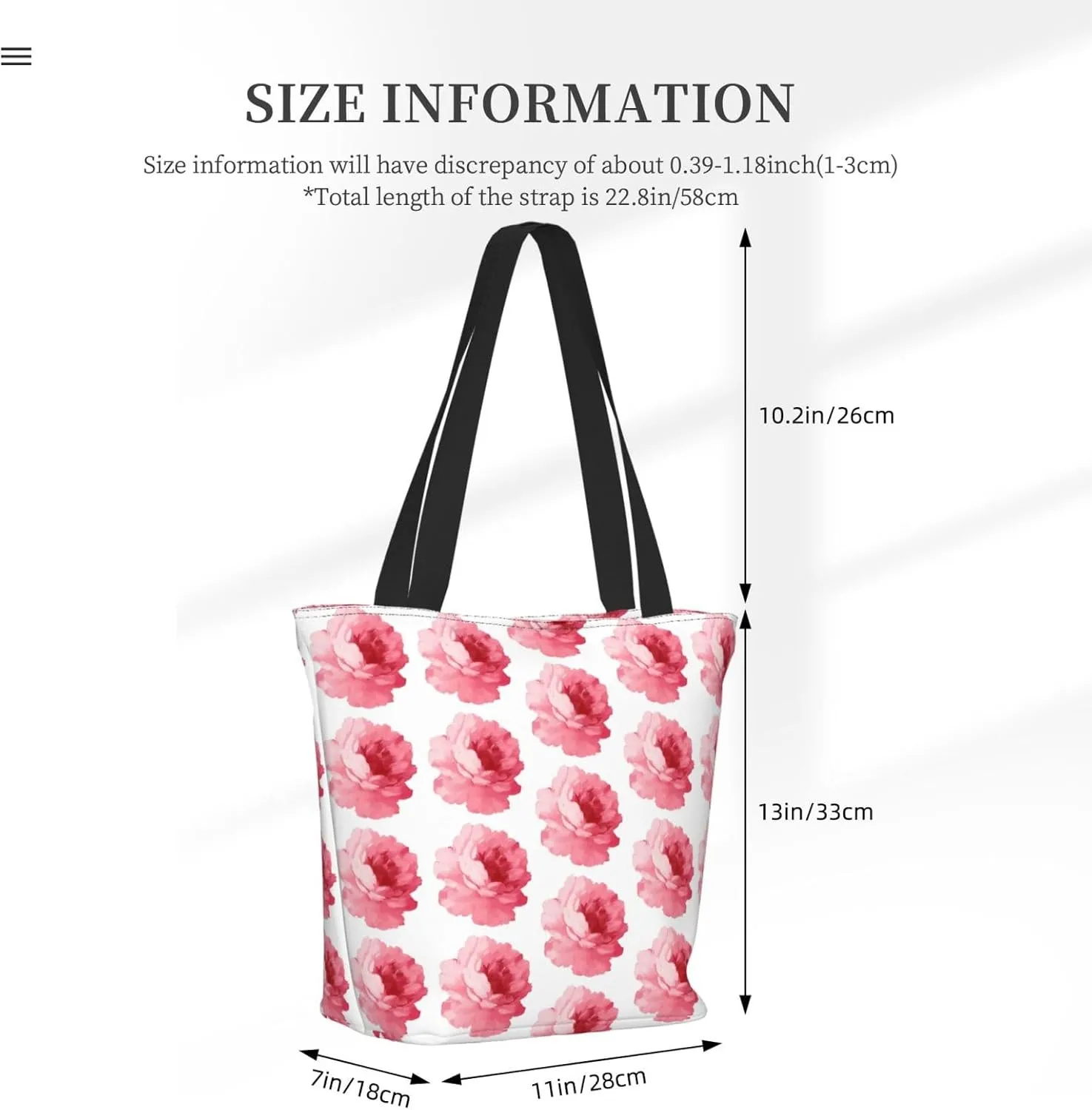 Pink Roses Tote Bag Women Reusable Shopping Bags Shoulder Bag Portable Storage HandBags