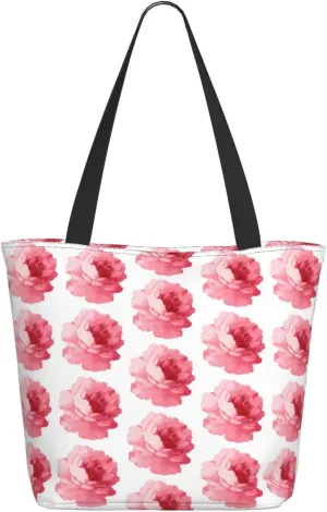 Pink Roses Tote Bag Women Reusable Shopping Bags Shoulder Bag Portable Storage HandBags