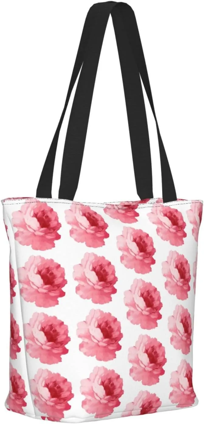 Pink Roses Tote Bag Women Reusable Shopping Bags Shoulder Bag Portable Storage HandBags