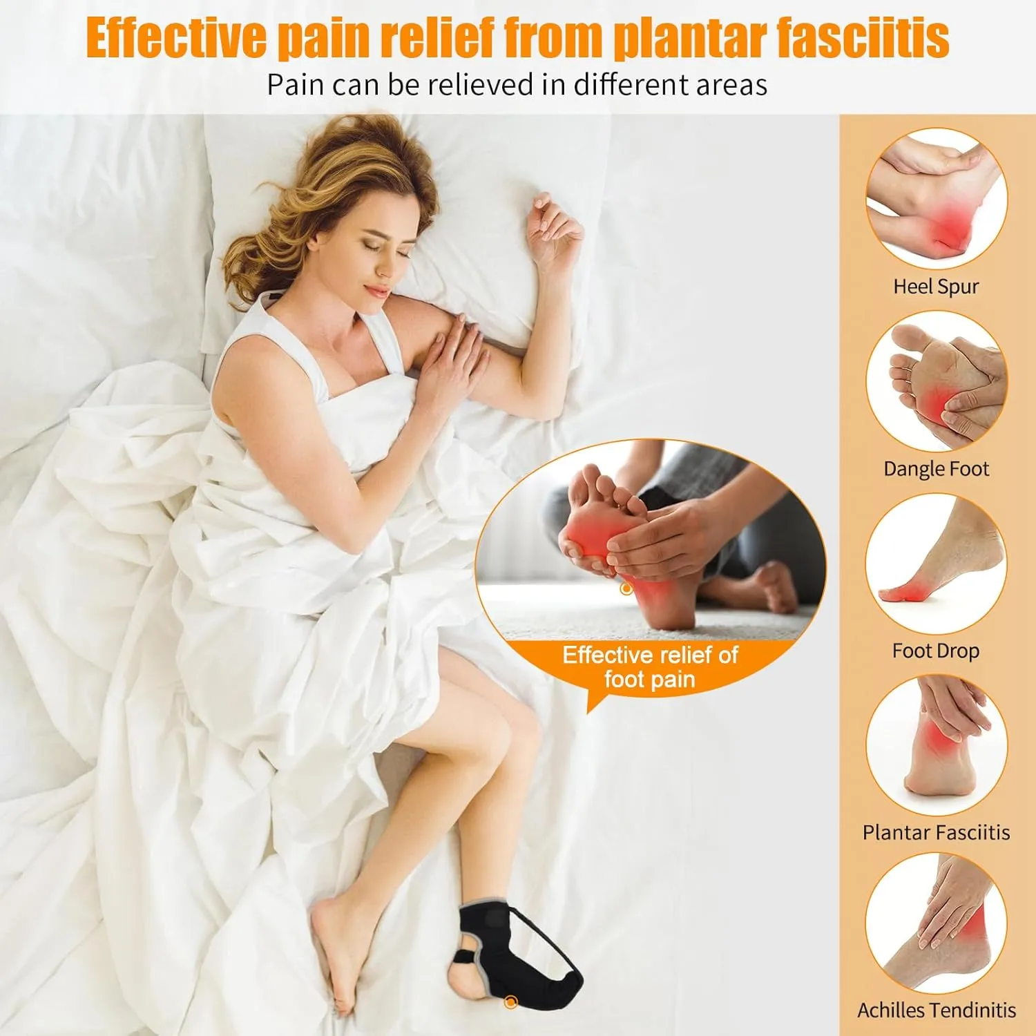Plantar Fasciitis Night Splint Sock Upgraded Plantar Fasciitis Brace for Women Men with Arch Support for Achilles Tendonitis Foot Drop Heel Spur Pain Relief Black (Small)