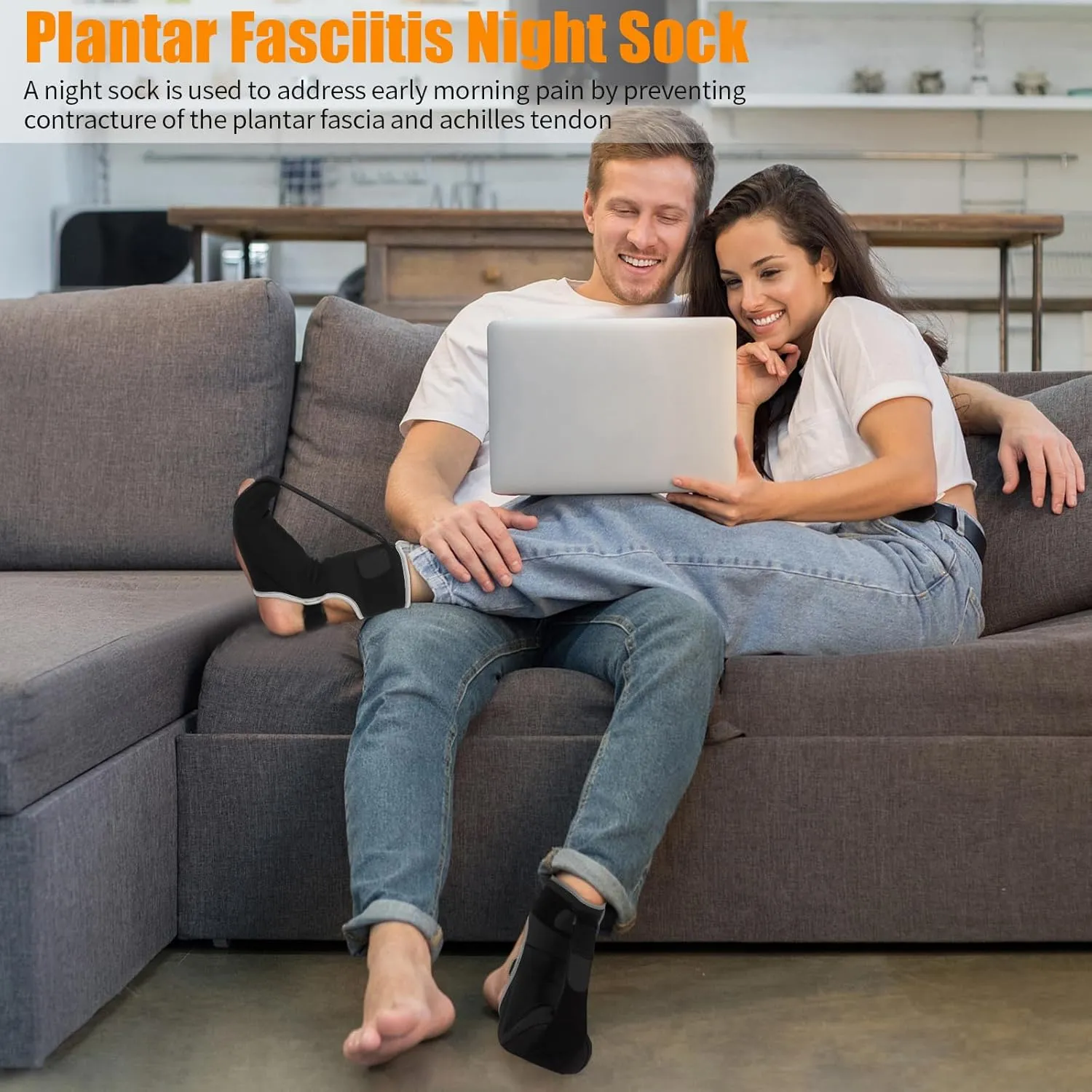 Plantar Fasciitis Night Splint Sock Upgraded Plantar Fasciitis Brace for Women Men with Arch Support for Achilles Tendonitis Foot Drop Heel Spur Pain Relief Black (Small)