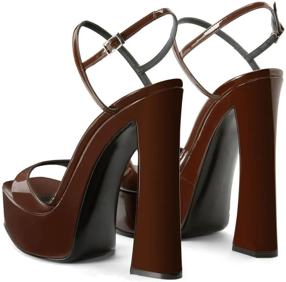 Platform Heels for Women Ankle Strap Square Open Toe Chunky High Heel Sandals Wedding Party Sexy Dress Shoes
