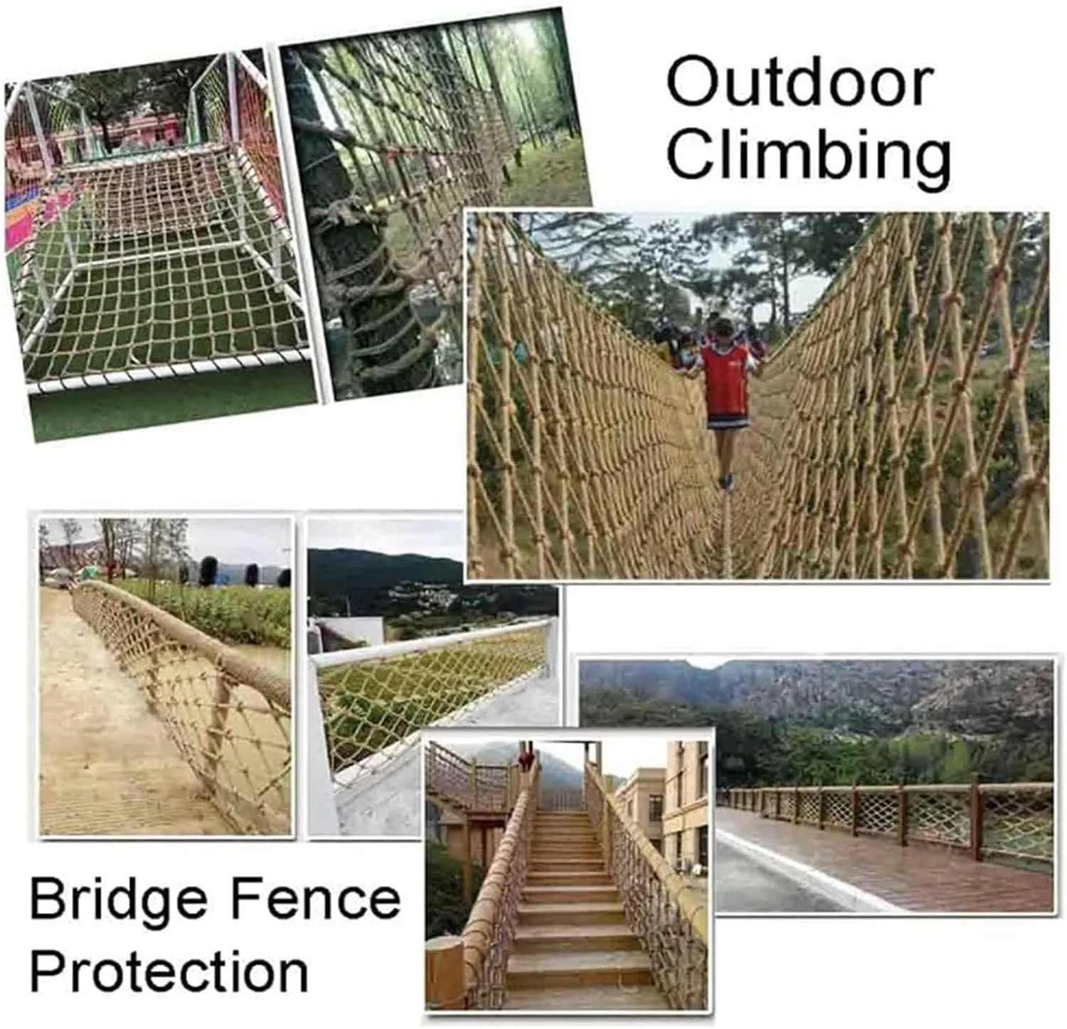 Playground Climbing Net,Decorative Hemp Rope Net,Stairway Railing Safety Netting,Protection Net & Rope Decor - Rope Net for Plant Support,Climbing Walls(Size:100x100cm)