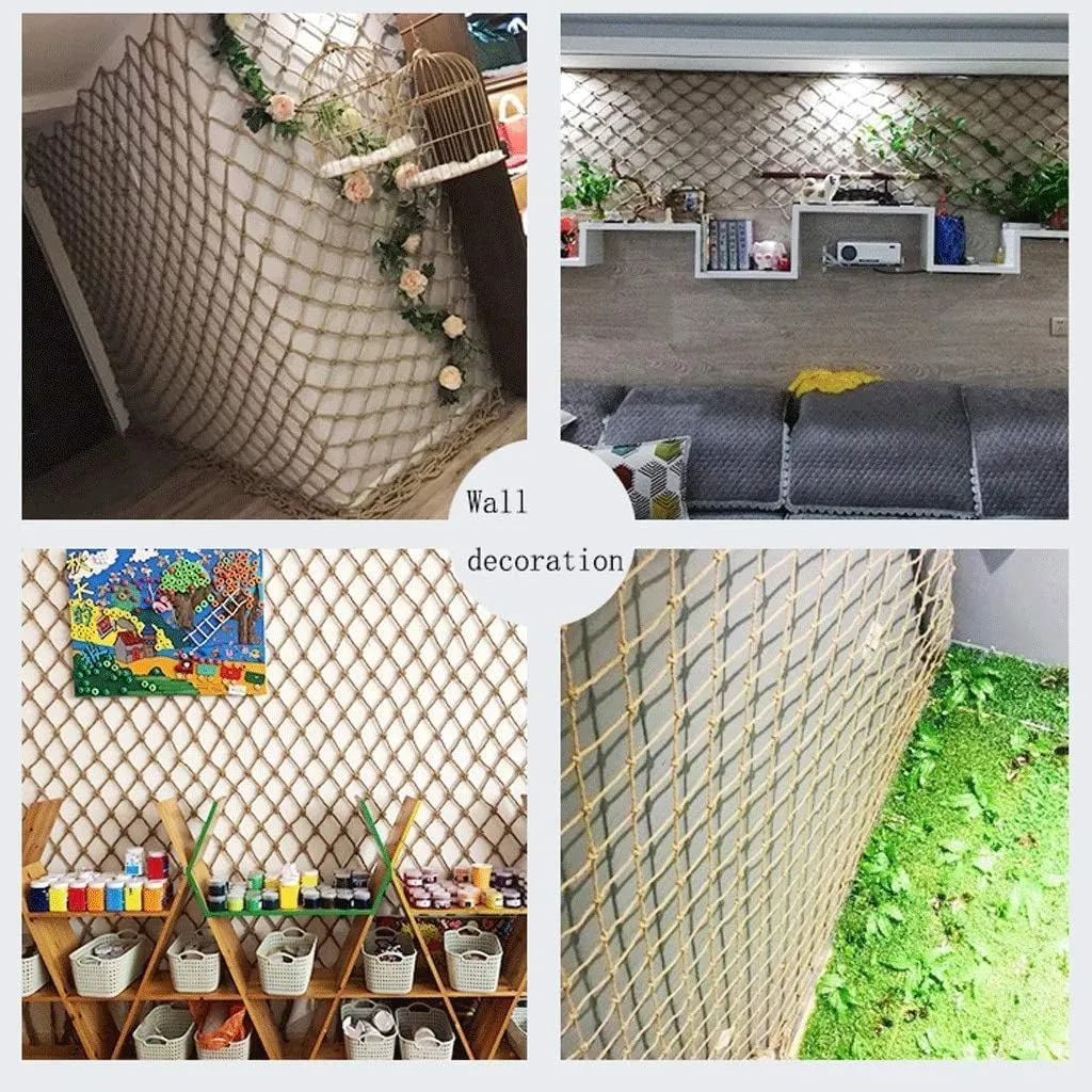 Playground Climbing Net,Decorative Hemp Rope Net,Stairway Railing Safety Netting,Protection Net & Rope Decor - Rope Net for Plant Support,Climbing Walls(Size:100x100cm)