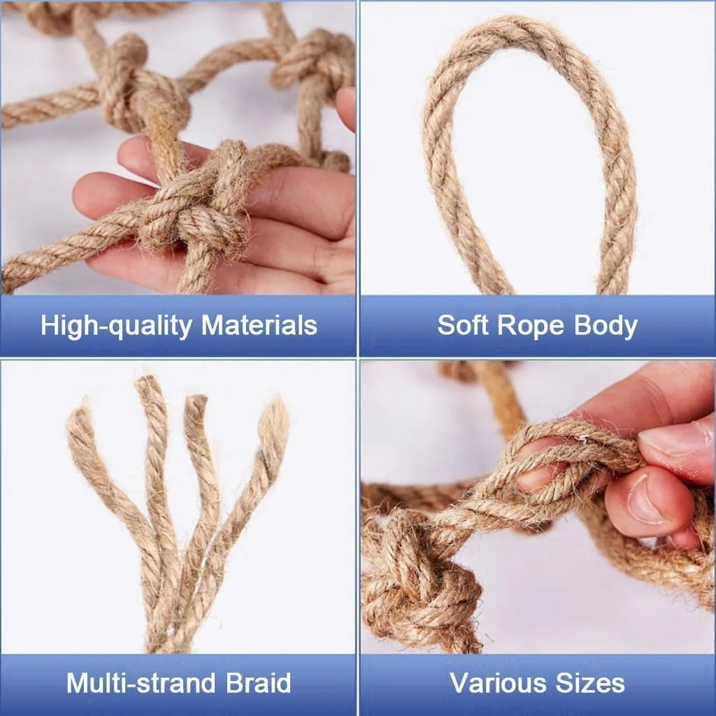 Playground Climbing Net,Decorative Hemp Rope Net,Stairway Railing Safety Netting,Protection Net & Rope Decor - Rope Net for Plant Support,Climbing Walls(Size:100x100cm)
