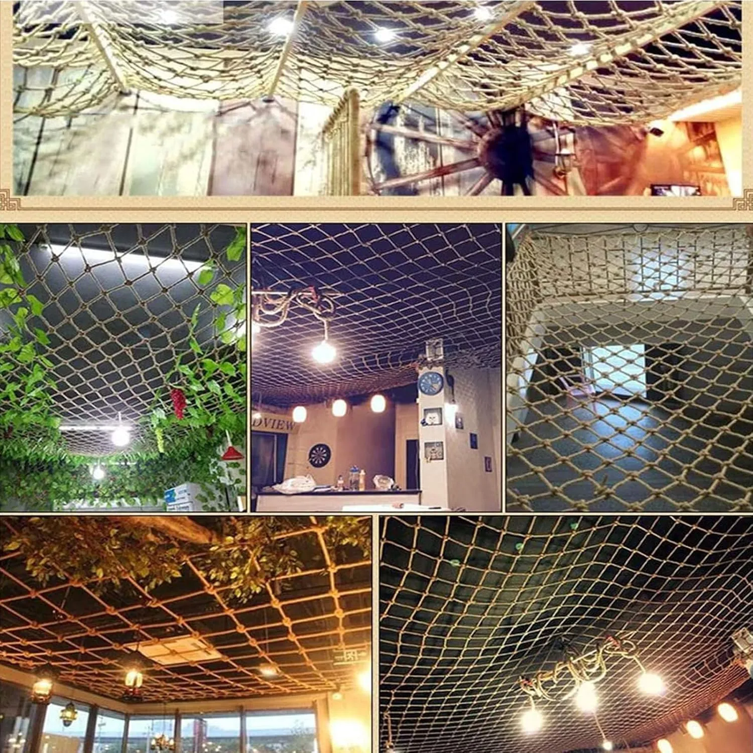 Playground Climbing Net,Decorative Hemp Rope Net,Stairway Railing Safety Netting,Protection Net & Rope Decor - Rope Net for Plant Support,Climbing Walls(Size:100x100cm)