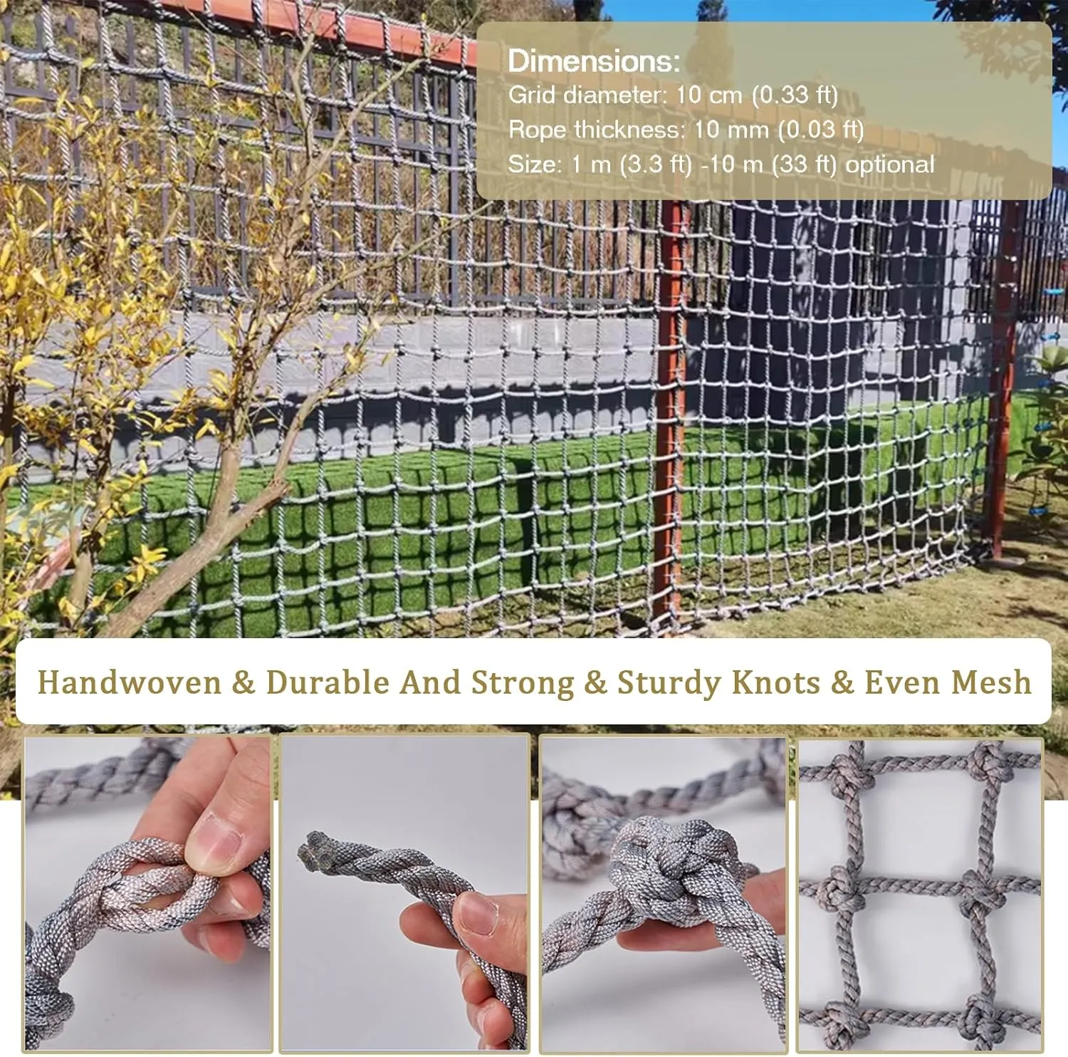 Playground Climbing Netting Cargo Climbing Net Outdoor Treehouse Truck Trailer Nets Playground Swings Net Safety Net(Size:100 * 400cm)