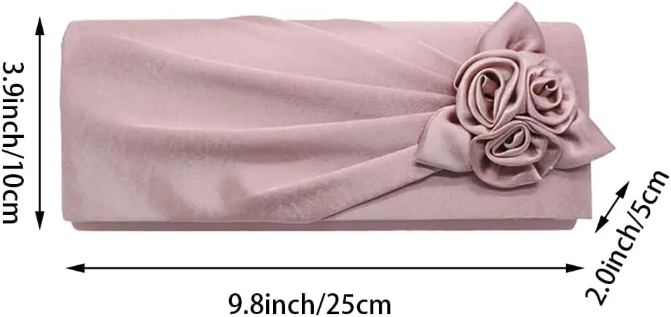 Pleated Satin Floral Evening Purse for Women Chic Soft Handbag Fit for Wedding Dress Ball Gown Formal Dress