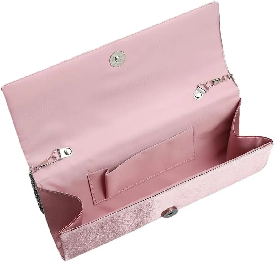 Pleated Satin Floral Evening Purse for Women Chic Soft Handbag Fit for Wedding Dress Ball Gown Formal Dress