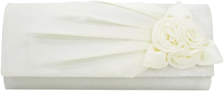 Pleated Satin Floral Evening Purse for Women Chic Soft Handbag Fit for Wedding Dress Ball Gown Formal Dress