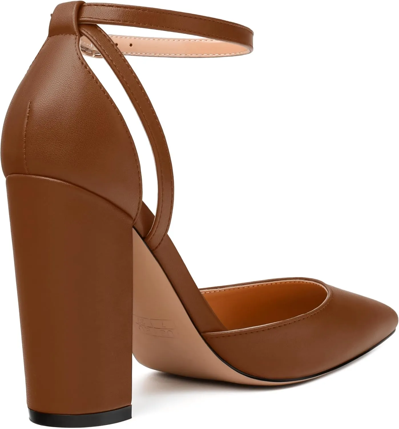 Pointed Toe Pumps - Fashion Ankle Strap Closed Toe Heels, Chunky Heels for Women