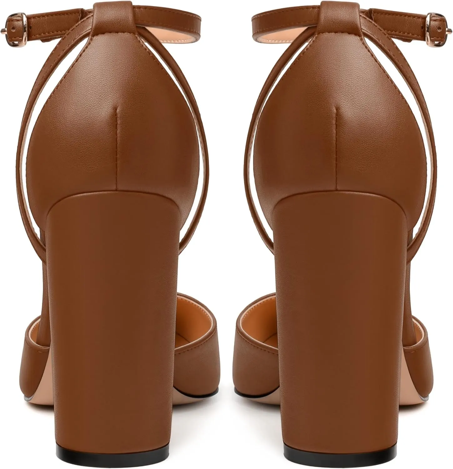 Pointed Toe Pumps - Fashion Ankle Strap Closed Toe Heels, Chunky Heels for Women