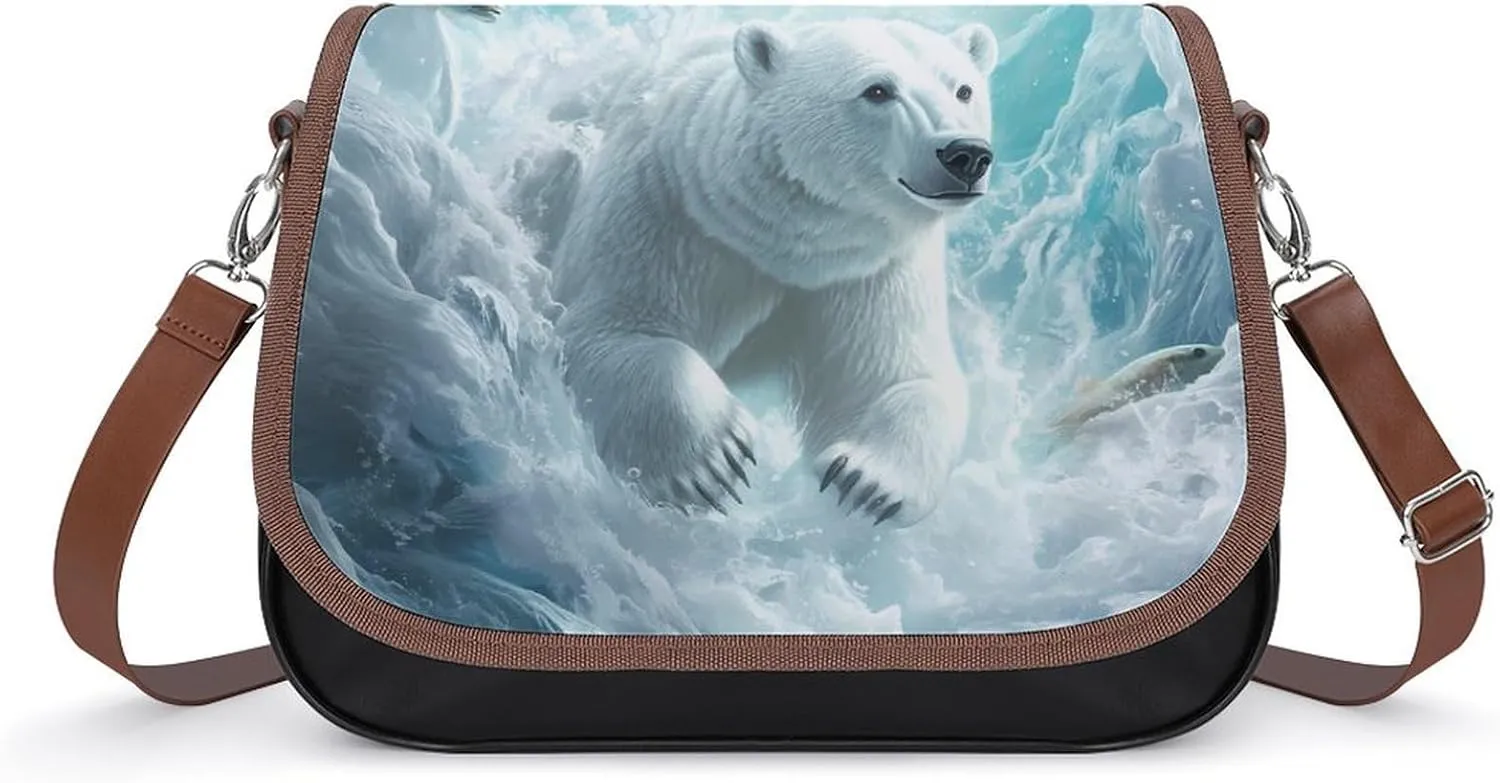Polar Bears Brave The Arctic Cute Crossbody Purses for Women Leather Shoulder Bag Adjustable Shoulder Strap Handbag