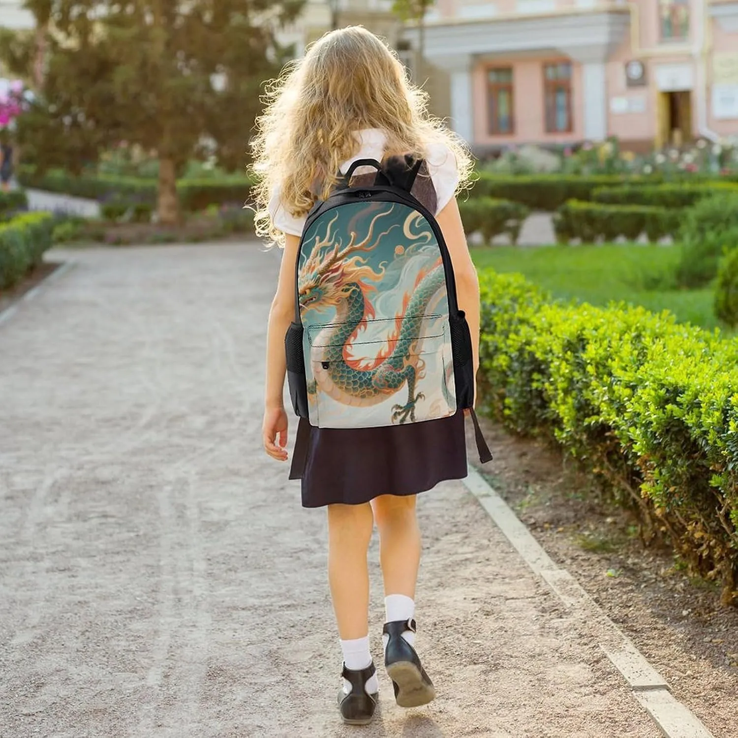 Polyester Daypack for Camping Travel Walking Cycling - Big Capacity Anti-Theft Multipurpose Bookbag, Chinese Dragons Art Camping Outdoor Backpack