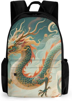 Polyester Daypack for Camping Travel Walking Cycling - Big Capacity Anti-Theft Multipurpose Bookbag, Chinese Dragons Art Camping Outdoor Backpack