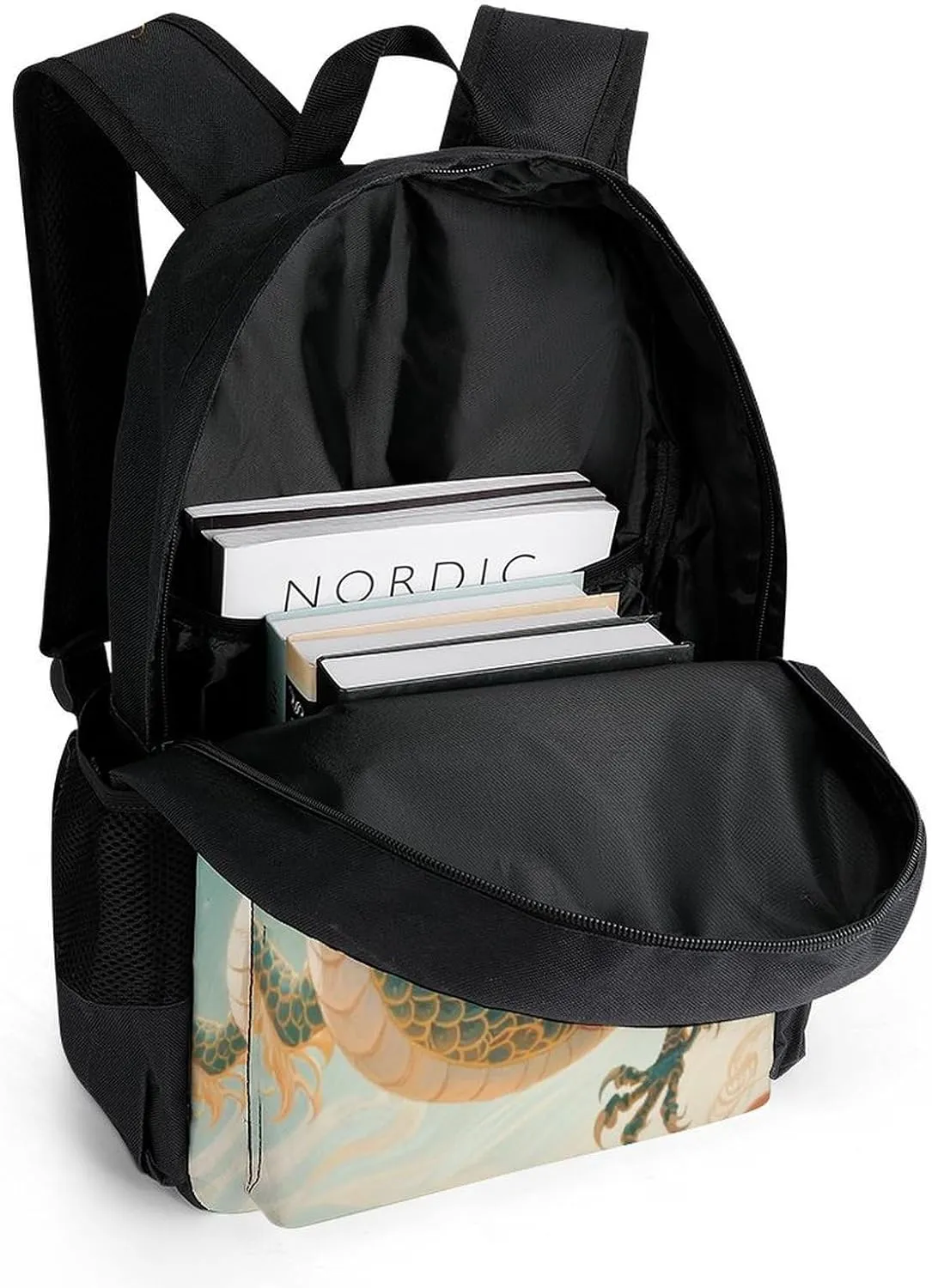 Polyester Daypack for Camping Travel Walking Cycling - Big Capacity Anti-Theft Multipurpose Bookbag, Chinese Dragons Art Camping Outdoor Backpack