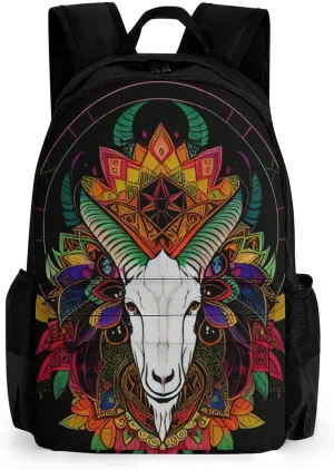 Polyester Daypack for Camping Travel Walking Cycling - Big Capacity Anti-Theft Multipurpose Bookbag, Psychedelic Goat Skull Art Camping Outdoor Backpack