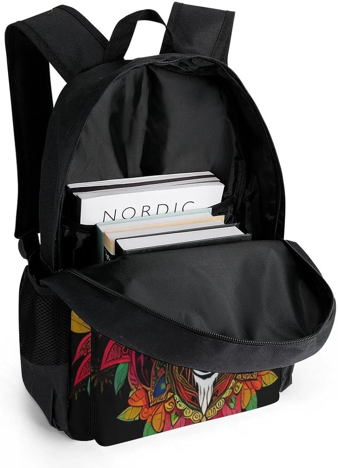 Polyester Daypack for Camping Travel Walking Cycling - Big Capacity Anti-Theft Multipurpose Bookbag, Psychedelic Goat Skull Art Camping Outdoor Backpack