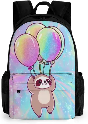 Polyester Daypack for Hiking Work Running - Big Capacity Anti-Theft Multipurpose Shoulder Bag, Balloon Sloth Rainbow Travel and Sport Backpack Rucksack