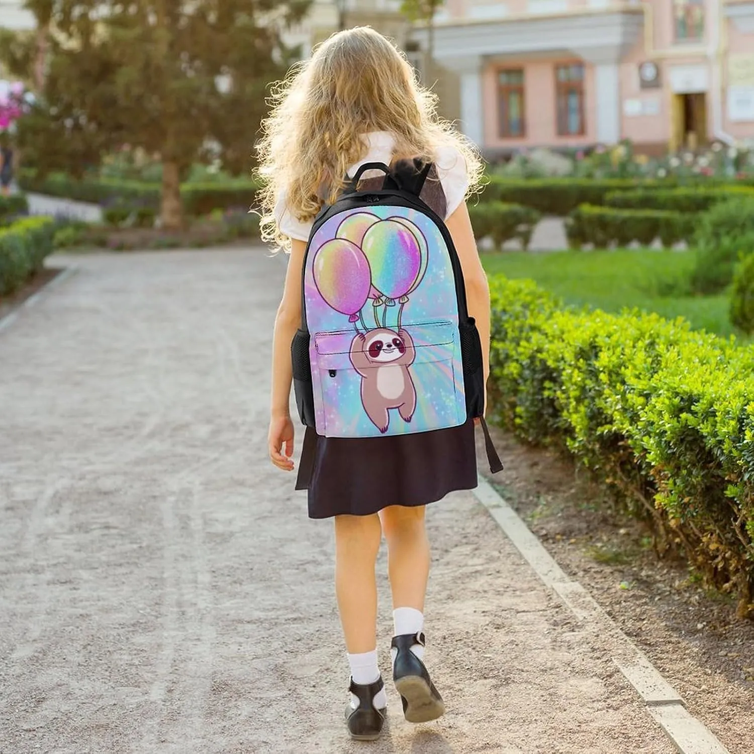 Polyester Daypack for Hiking Work Running - Big Capacity Anti-Theft Multipurpose Shoulder Bag, Balloon Sloth Rainbow Travel and Sport Backpack Rucksack