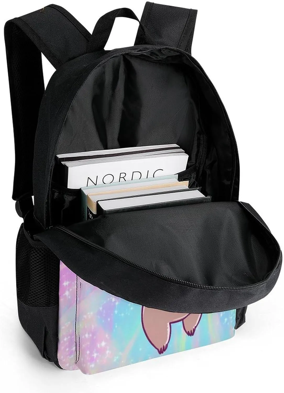 Polyester Daypack for Hiking Work Running - Big Capacity Anti-Theft Multipurpose Shoulder Bag, Balloon Sloth Rainbow Travel and Sport Backpack Rucksack