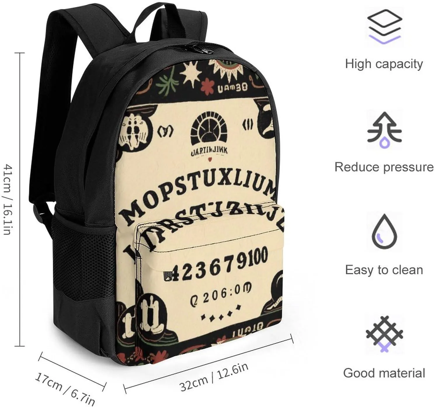 Polyester Daypack for Hiking Work Running - Big Capacity Anti-Theft Multipurpose Shoulder Bag, Magic Spirit Board Witch Art Travel and Sport Backpack Rucksack