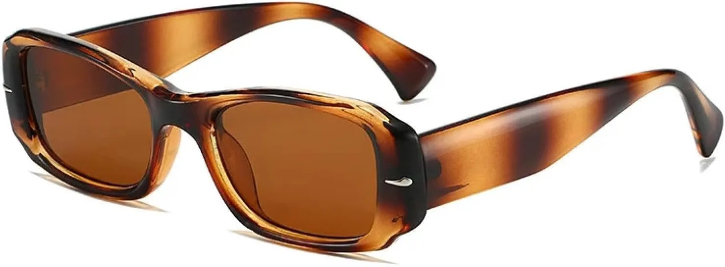 Popular Fashion Rectangle Women Punk Rivets Gradient Shades Uv400 Men Retro Sun Glasses
