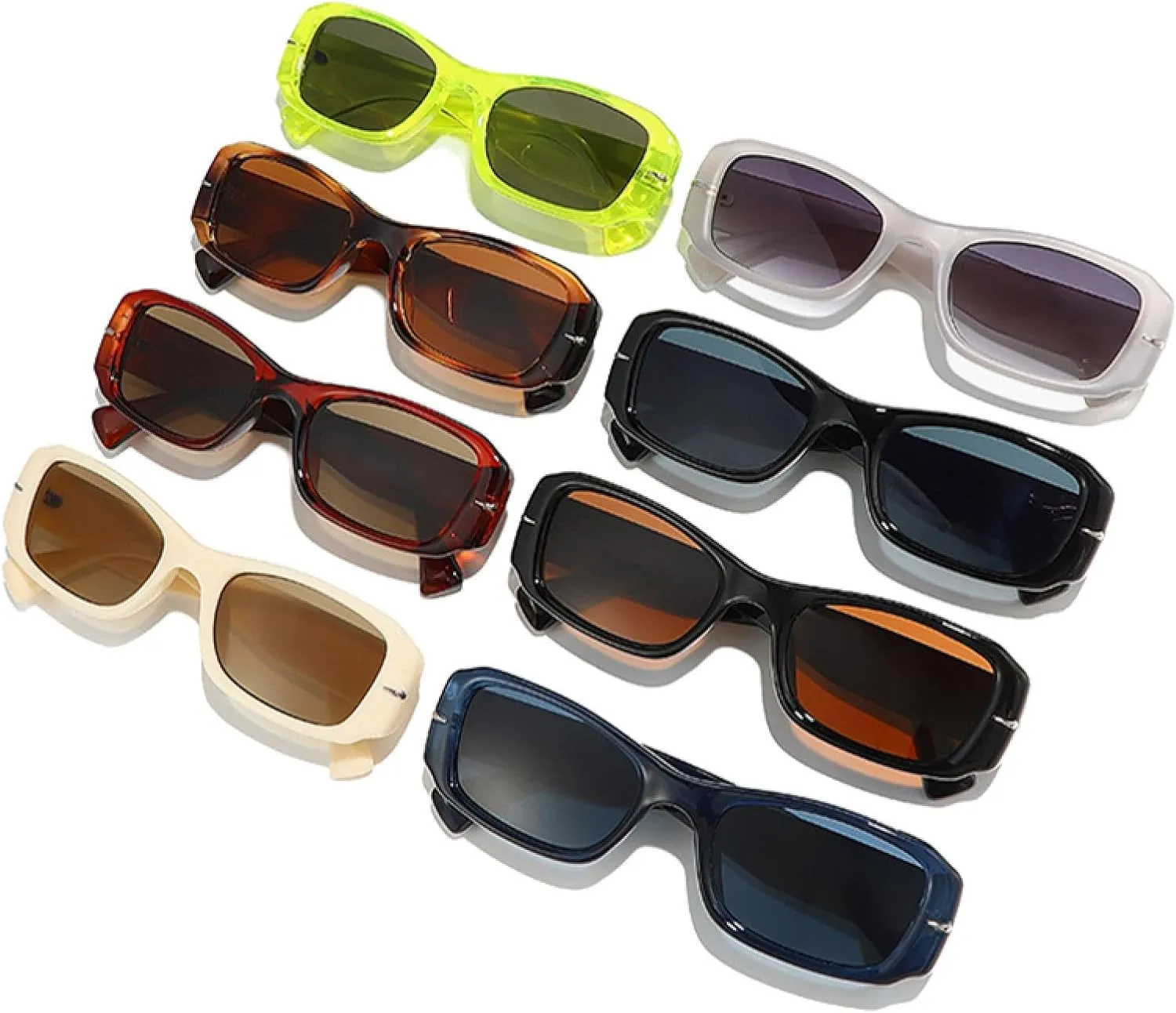 Popular Fashion Rectangle Women Punk Rivets Gradient Shades Uv400 Men Retro Sun Glasses