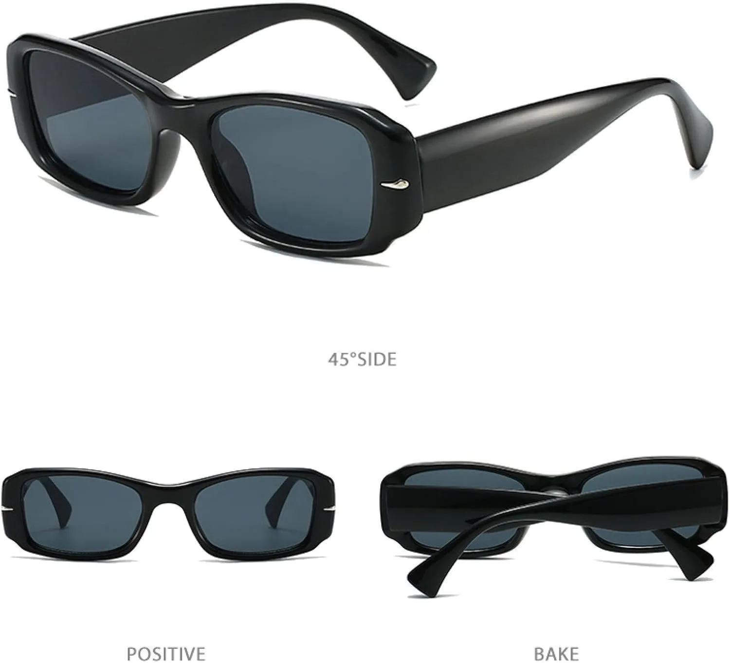 Popular Fashion Rectangle Women Punk Rivets Gradient Shades Uv400 Men Retro Sun Glasses