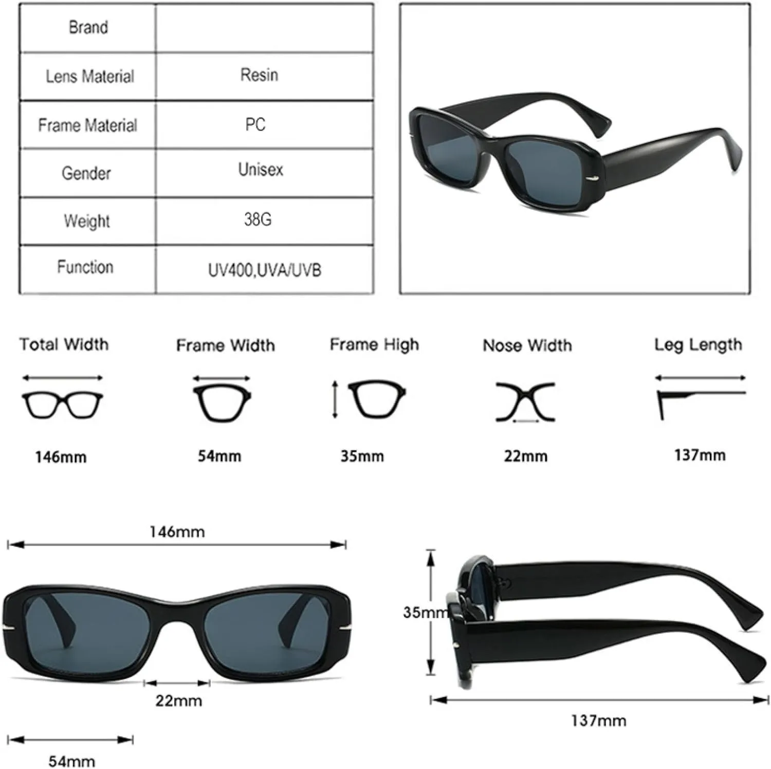 Popular Fashion Rectangle Women Punk Rivets Gradient Shades Uv400 Men Retro Sun Glasses