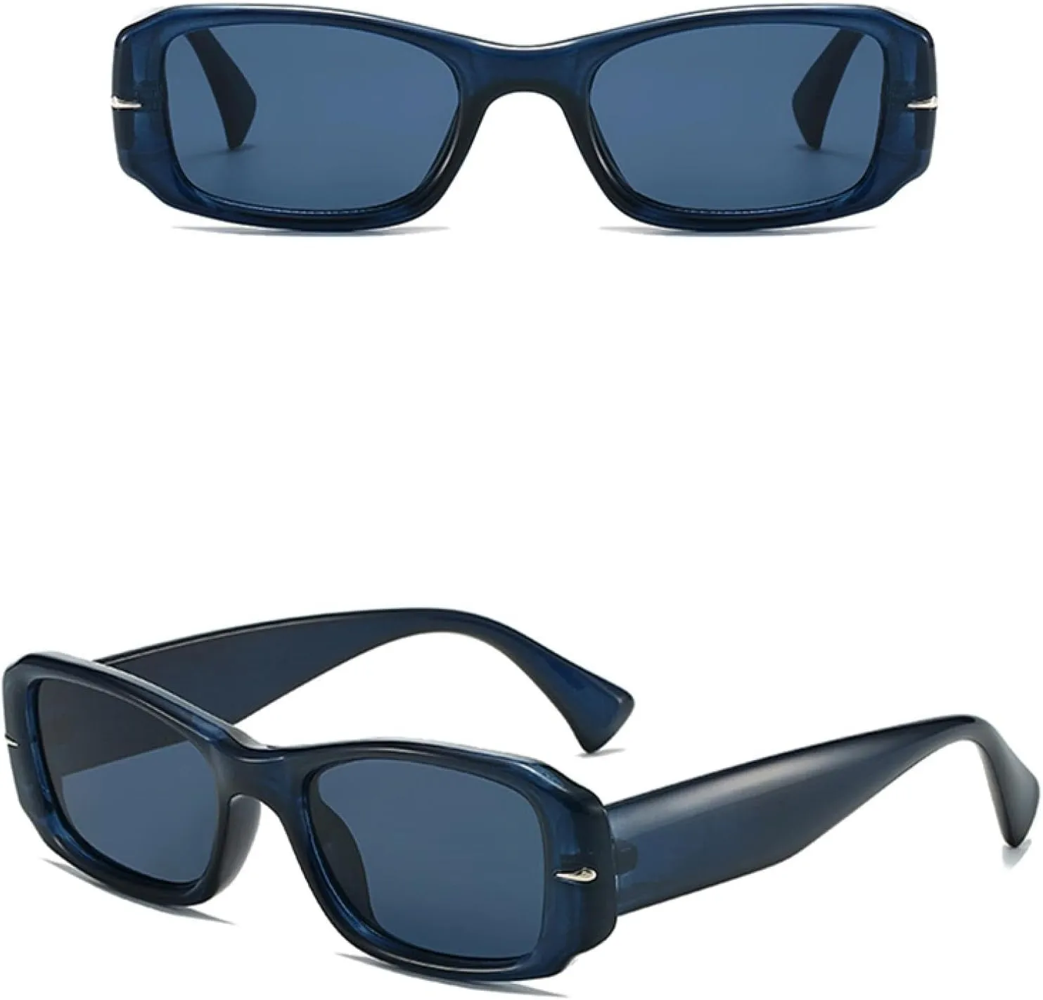 Popular Fashion Rectangle Women Punk Rivets Gradient Shades Uv400 Men Retro Sun Glasses