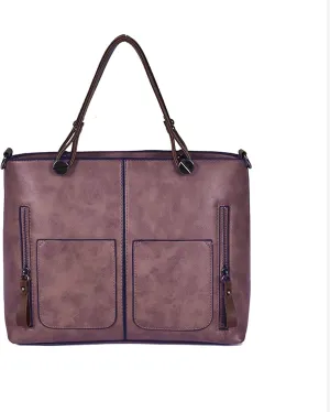 PORRASSO Vintage Handbag Women Shoulder Bag Large Top-Handle Bags PU Leather Crossbody Bag for Shopping Business Work Purple