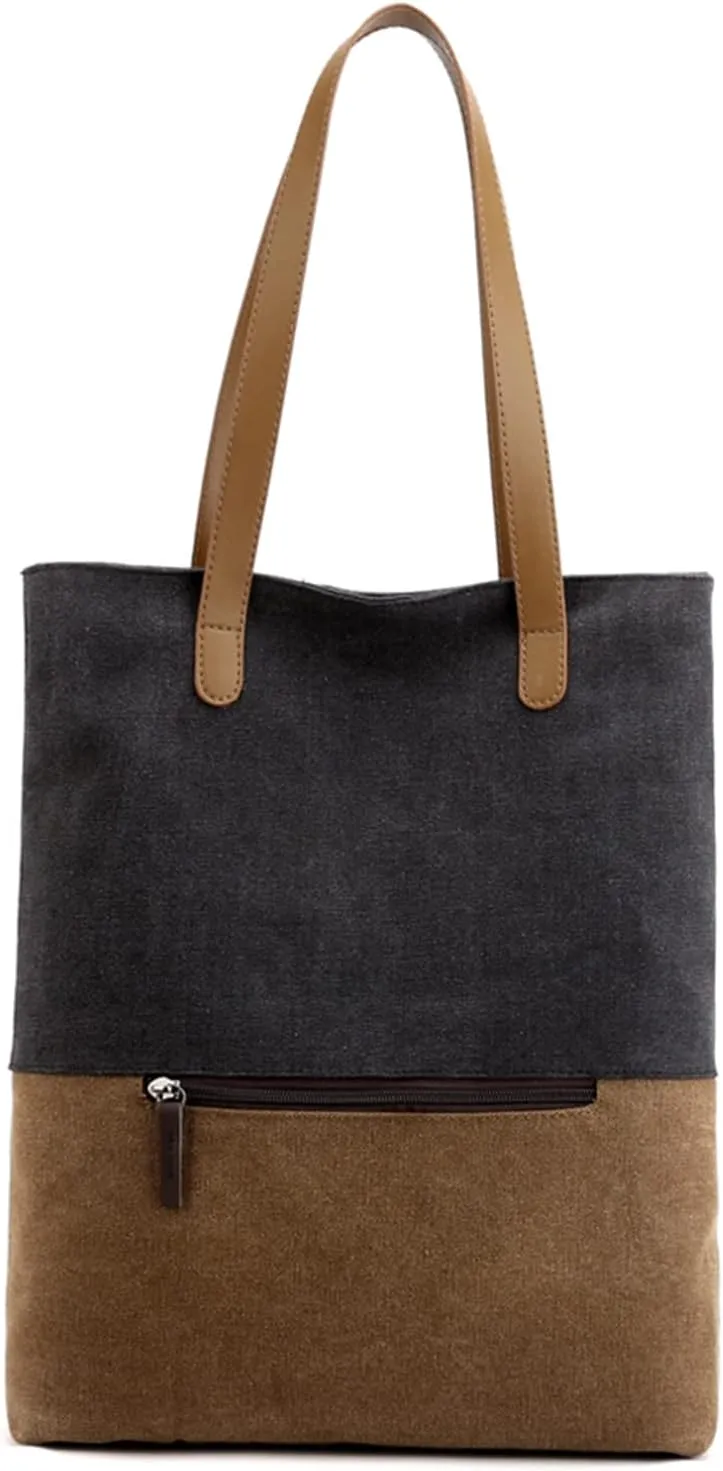 PORRASSO Women Tote Bag Canvas Backpack Shoulder Bag Ladies Multifunctional Handbag for Shopping Travel Work Daily Use Black