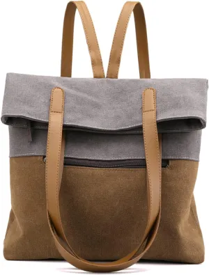 PORRASSO Women Tote Bag Canvas Backpack Shoulder Bag Ladies Multifunctional Handbag for Shopping Travel Work Daily Use Grey