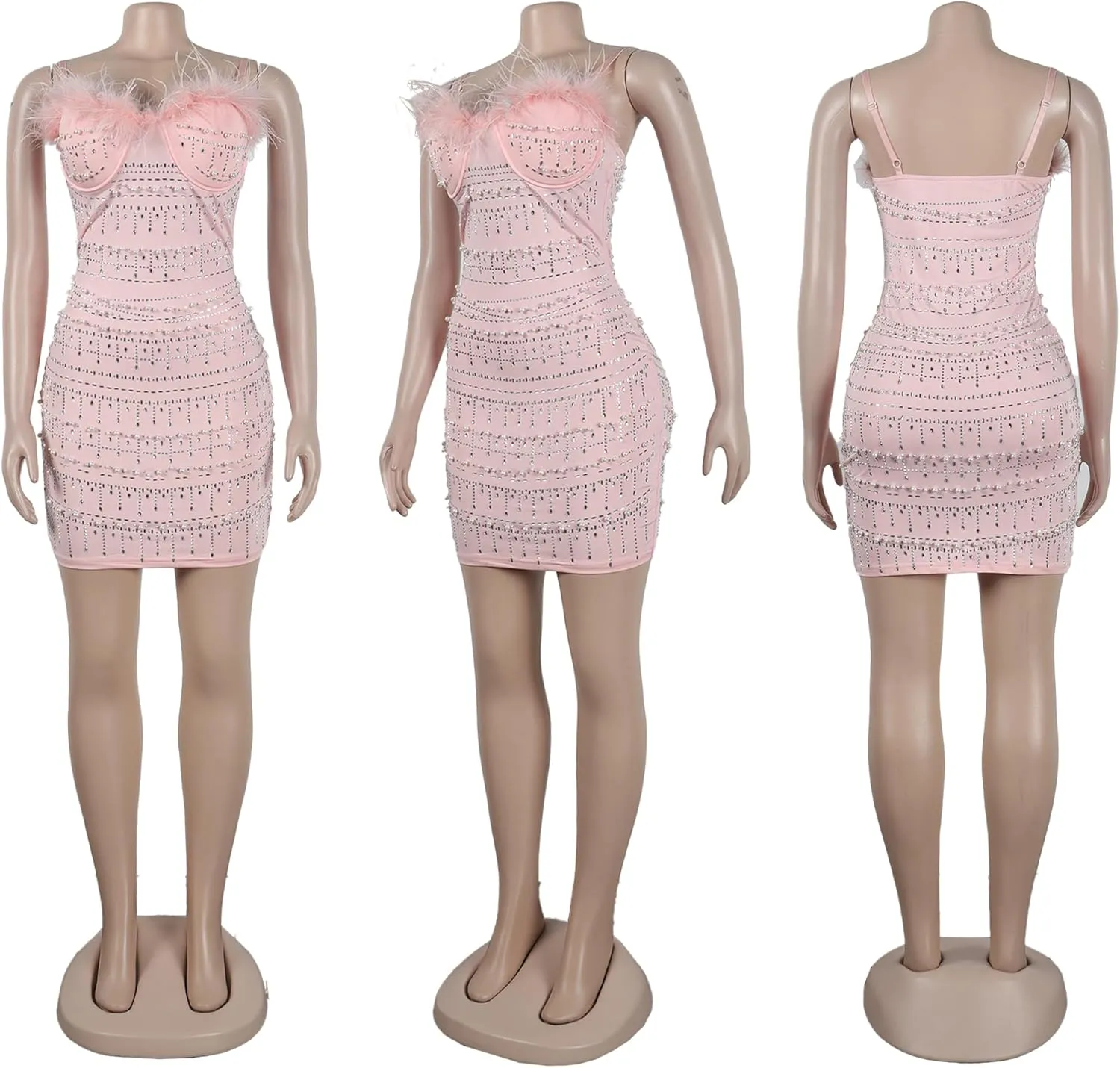 PORRCEY Women's Sexy Elegant Rhinestone Sleeveless Party Club Night Hot Drilling Clubwear Evening Dresses