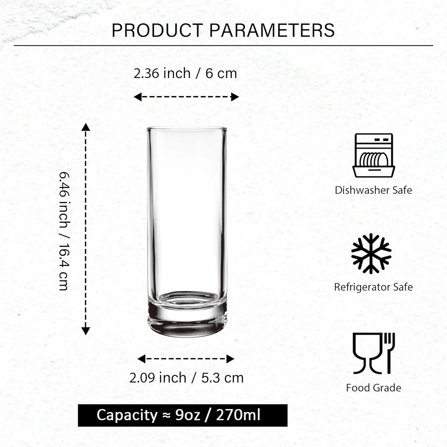Premium Highball Glass Set - Elegant Tom Collins Glasses Set of 6-9 oz Tall Drinking Water Glasses - Bar Glassware for Mojito, Whiskey, Cocktail