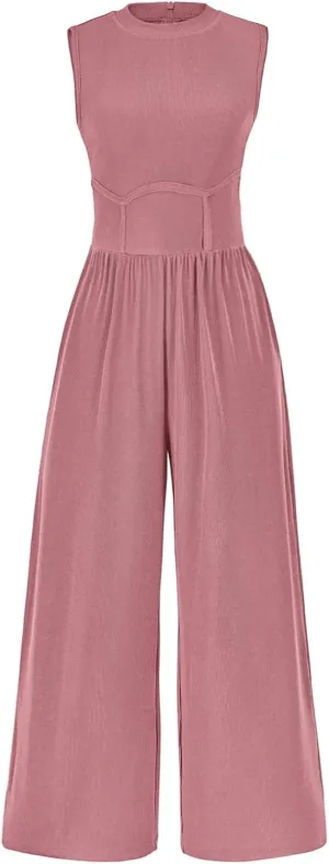 PRETTYGARDEN Women's Summer 2025 Sleeveless One Piece Jumpsuits for Women Dressy Casual Wide Leg Pants Romper with Pockets