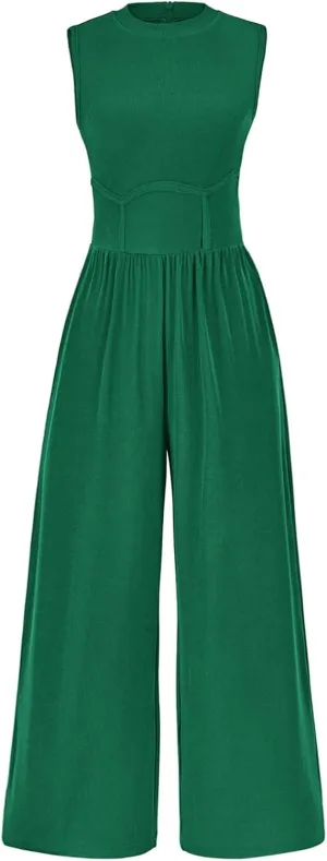 PRETTYGARDEN Women's Summer 2025 Sleeveless One Piece Jumpsuits for Women Dressy Casual Wide Leg Pants Romper with Pockets
