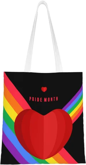 Pride Month Tote Bag for Women Canvas Shopping Bags Reusable Large Capacity Casual Shoulder Handbags Grocery Bags DIY Gift Bags